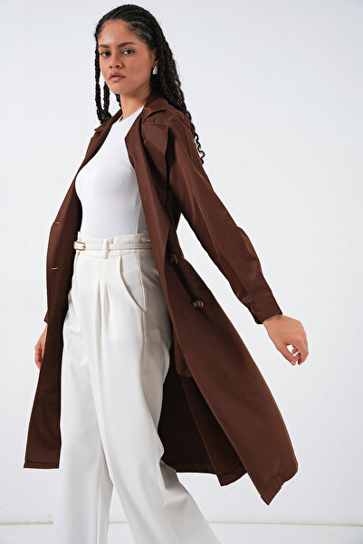 Bigdart 5853 Zweireihiger Trenchcoat mit Kragen – Braun