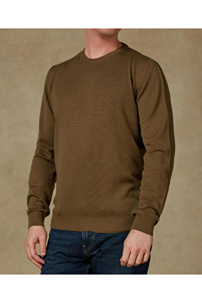 Abbate Ανδρικό πλεκτό πλεκτό ύφασμα από βαμβάκι μοντέρνα εφαρμογή χακί με λαιμόκοψη ποδηλατικό απλό πλεκτό