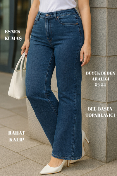 CEDY DENIM - Women's Plus Size Flared Leg High Waist Skinny Fit Lycra Trousers C628-Blue