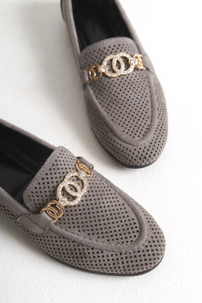 MARSEDO Andra Kadın Tokalı Yuvarlak Burun Günlük Babet Gri