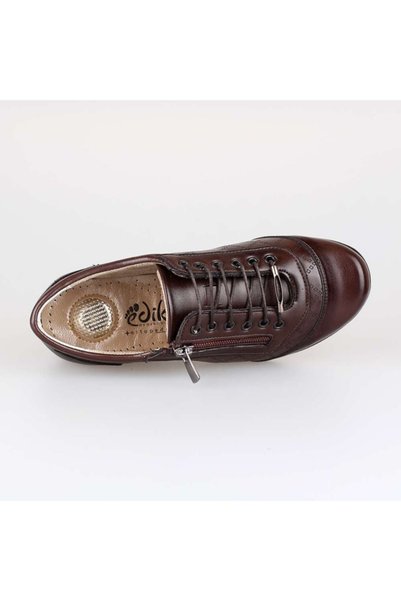EDİK Women's Brown Lace-Up Leather Shoes