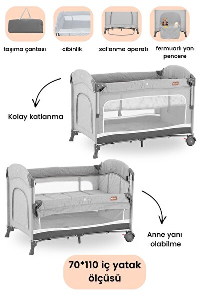 Gulz Omega Anne Yanı Sallanır Cibinlikli Park Yatak Oyun Parkı Bebek Beşik 70...