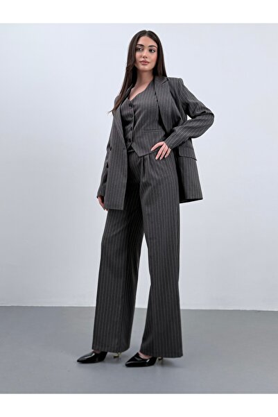 ossons Premium Women's Striped Jacket Vest Pants 3-Piece Set – Modern Office Chic