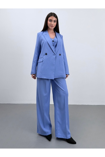 ossons Vonalmintás nadrág kabát mellény 3 részes öltöny