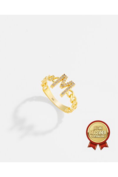 MEKS JEWELS 14 Ayar Altın Kişiye Özel Harfli Örme Yüzük