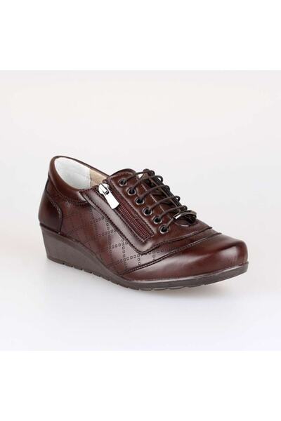 EDİK Women's Brown Lace-Up Leather Shoes