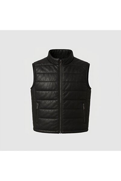 TOGO Siyah Hakiki Deri Erkek Deri Yelek [810060]