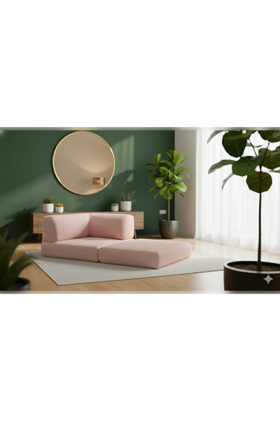 NWİN HOME Linea Mini L Köşe Kadife Fitilli Kanepe Çok Amaçlı Yer Minderi Modül Konfor Berjer 100x100