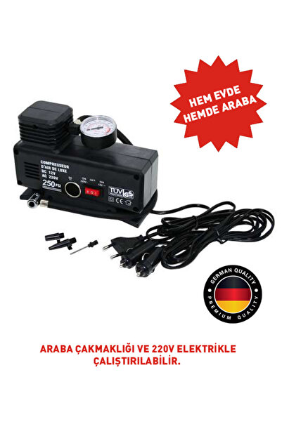 NiceLand 220 Volt-12 Volt 250 Psi Kompresör Lastik Hava Şişirme Oto Pompası Fişli Ve Çakmaklı