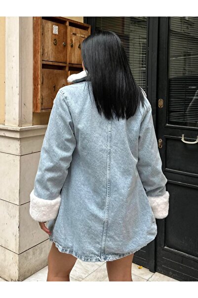 Lady Pixie Γούνινο τζιν γυναικείο μακρύ παλτό