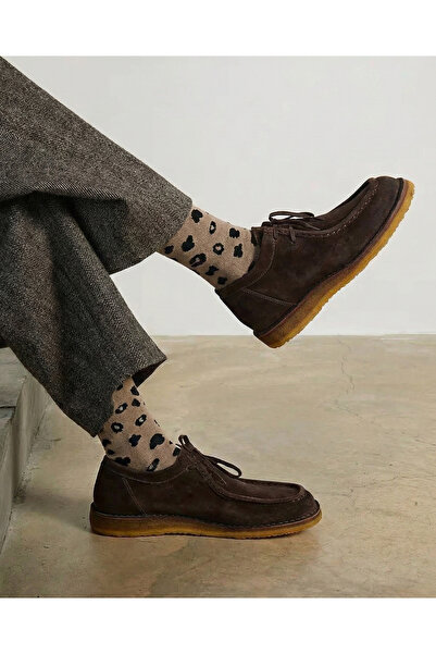 FENRA STUDIO Women's Cotton Leopard Printed Full Terry Inside Brown Daily Socks