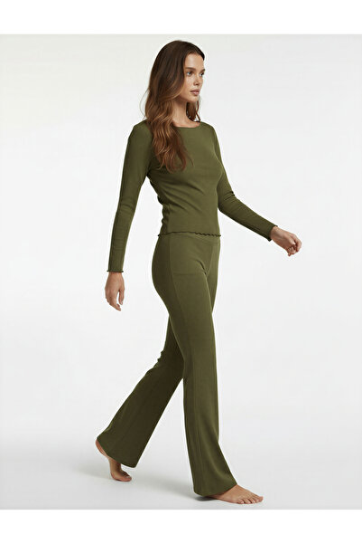 Koton Comfortable Fit Long Sleeve U-Neck Viscose Pajama Top