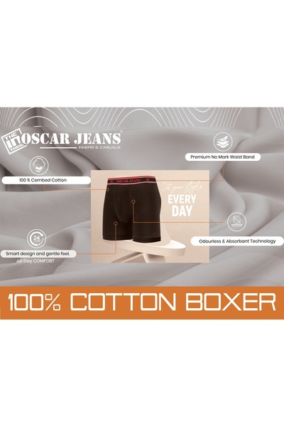 OSCAR JEANS 6 Pack 100% Cotton Men's Underwear Boxer Brief Super Combed Soft Breathable Elastic Waistband