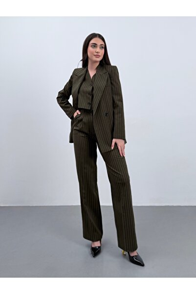 ossons Line Patterned Trousers Jacket Vest 3-Piece Suit