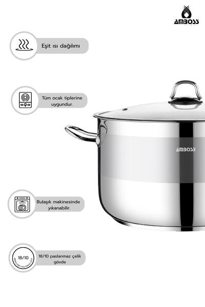 Amboss Saphire Stainless Steel 34 cm Deep Pot with Glass Lid