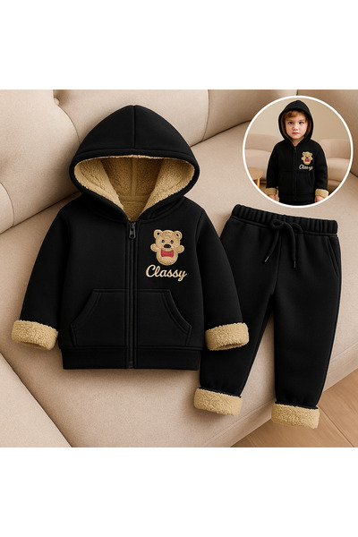 CLASSY.MODA Iarnă 3 fire – Top cu blană Welsoft în interior, cu excepția Kullar, set de trening Kullar hari cu căptușeală din fleece a cu glugă – Unisex