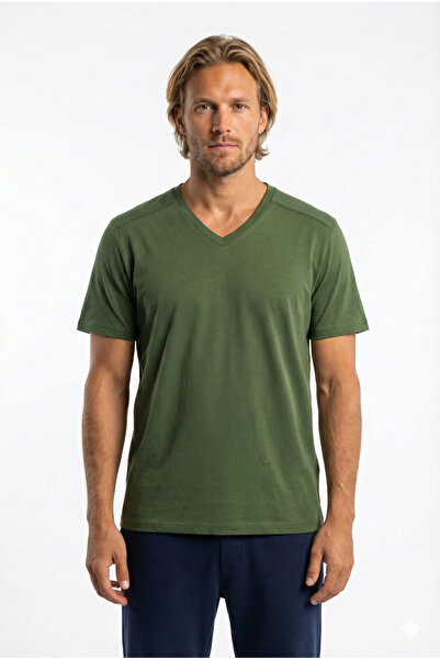 Cottonland Erkek Amadeus V Yaka Kısa Kollu T-shirt Yeşil
