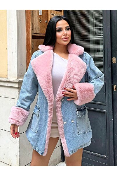 Lady Pixie Γούνινο τζιν γυναικείο μακρύ παλτό