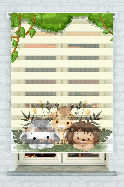 akel collection Safari Hayvanları Desenli Baskılı Zebra Stor Perde - Çocuk Od...