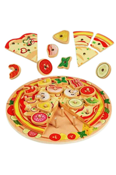 OEM Jucărie pizza Montessori din lemn pentru copii, Set educativ cu felii, toppinguri, tavă și accesorii
