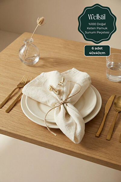 Wellstil Textura |   Pachet 6 Șervețele Organic Lenjerie Crude 40 X 40 Cm