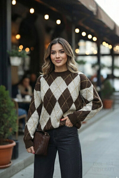 coolart Premium γυναικείο πλεκτό πουλόβερ με σχέδιο Haley Baklava - Λευκό καφ...