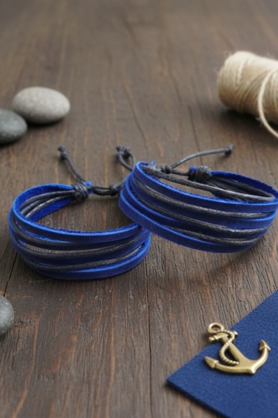 BSN Store 2 Pcs Leather Bracelet Multilayer Handmade Real Leather Bracelet