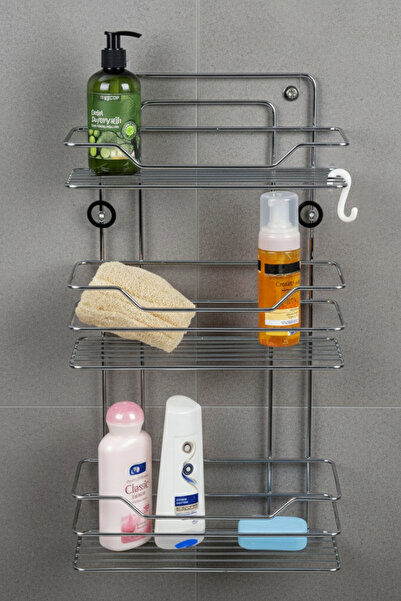 Ece Metal 3 Raflı Paslanmaz Dayanıklı Şık Sade Krom Kaplama Banyo Duş Rafı Şa...