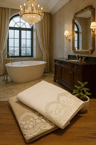 Çeyiz Bahçesi Set prosoape din catifea Aslim din 2 piese cu dantela frantuzea...