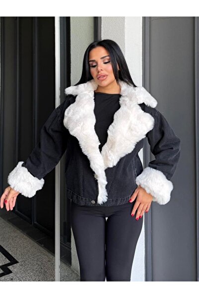 Lady Pixie Γυναικείο τζιν παλτό με γούνινη τσέπη