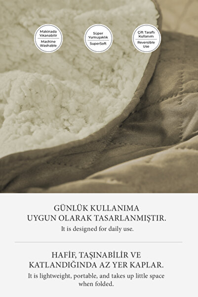 Evlen Home Collection Premium Plush Single Multi-Purpose Bedspread 160X220 Double-Sided Blanket Pique Beige Cappuccino