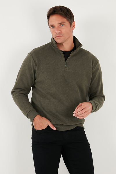 Buratti Cotton Regular Fit Half Zipper Stand Collar Sweater Men's Sweater 456112