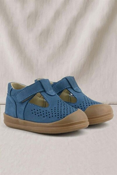 Rakerplus Shaun Genuine Leather Navy Blue Velcro Anatomical Baby Sandals