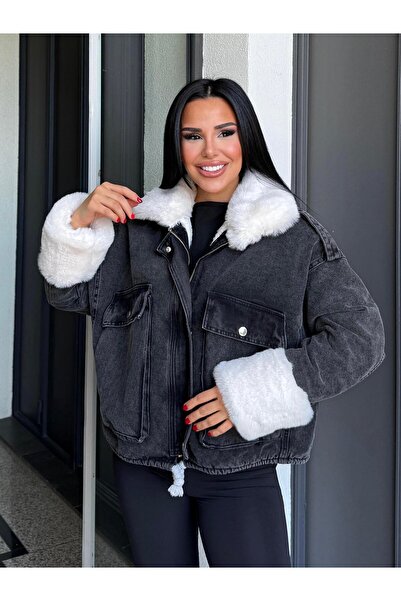 Lady Pixie Dámský chlupatý džínový dámský kabát