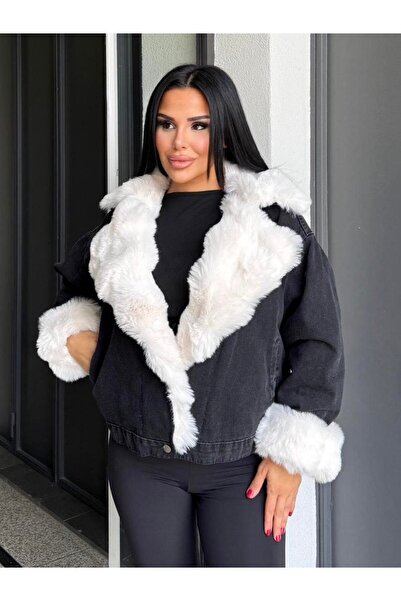 Lady Pixie Γυναικείο τζιν παλτό με γούνινη τσέπη