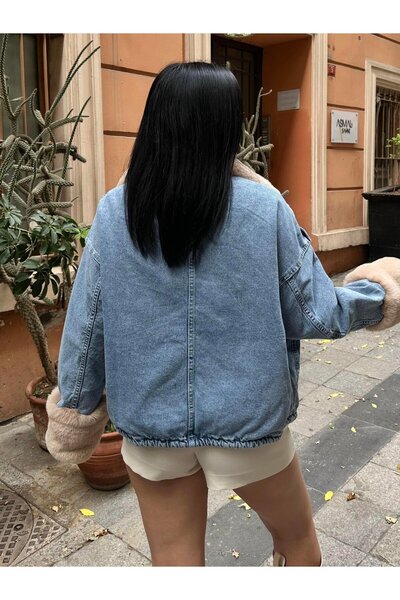 Lady Pixie Palton de damă din denim cu blană