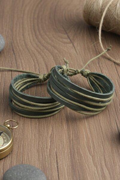 BSN Store 2 Pcs Leather Bracelet Multilayer Handmade Real Leather Bracelet