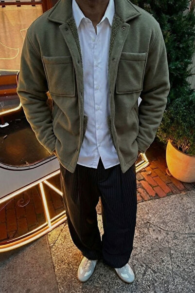 MADZEYMODA Ανδρικό μπουφάν Premium με φλις εσωτερικά και κουμπωτά κούμπωμα χακί LS-89921