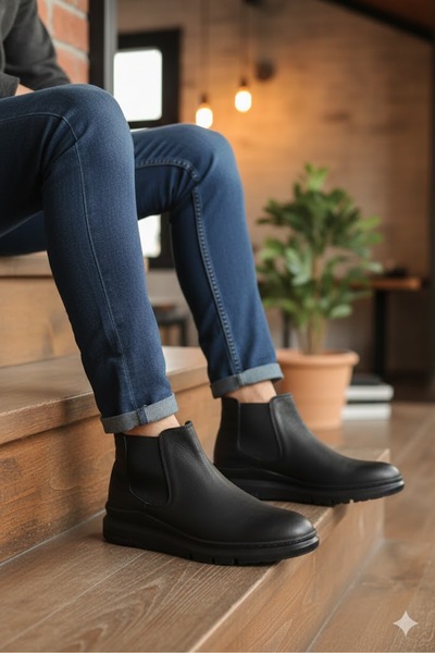 Bulldozer 240002 Siyah Nubuk Hakiki Deri Erkek Chelsea Bot