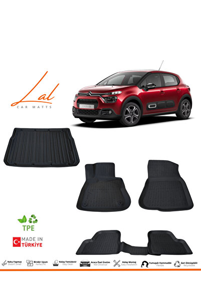 Lal Citroen C3 Hatchback Uyumlu 3D Havuzlu Paspas Bagaj Havuzu Seti (2016 ve sonrası Uyumlu)