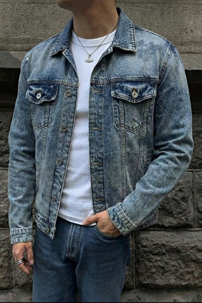 MADZEYMODA Чоловічий зручний крій, джинсова тканина, рвані деталі, синя джинсова куртка Mz612