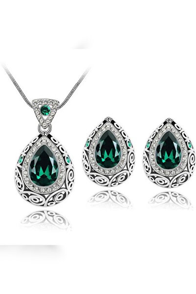 Kelan Set bijuterii Queen Elegance – cristale Royal Green, placat cu argint S925
