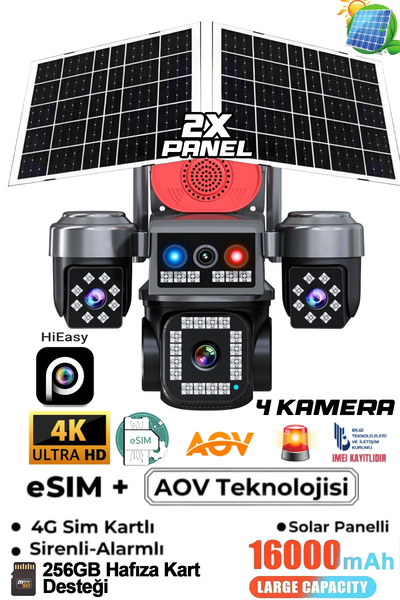 jetucuzal HiEasy APP 4Kamera 12MP 4K AOV eSİM 4G Gece Renkli Görüş İnsan Taki...