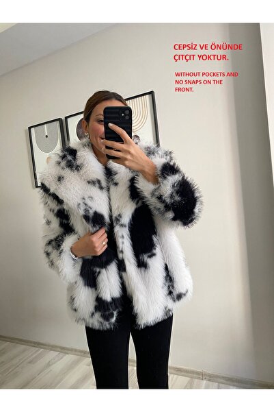 BERİ BUTİK Γυναικείο μπουφάν από ψεύτικη γούνα με σχέδιο Premium