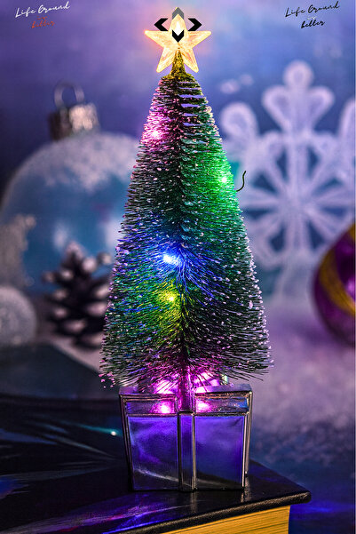 LİGROUND Led Lighted Mini Pine Tree 17.5cm Colorful Light Decorative Ornament Desktop Pine Tree Artificial Flower Tree