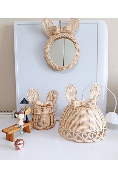 Ebruli Rattan Avize Ayna ve Sepet 3'lü çocuk odası seti