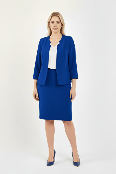 Volanlı Yarım Kol Ceket Etek Takım Elbise