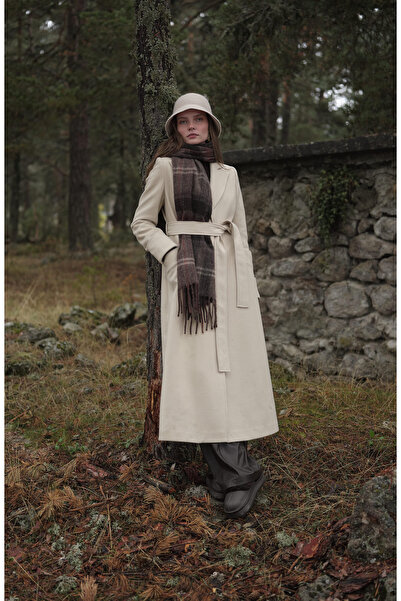 Fatma Atasoy Kuşaklı Taş Kaşmir Maksi Kaban