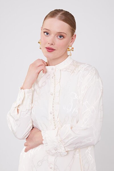 Levidor Διπλό σετ με λεπτομέρεια με κουμπιά με βολάν εκρού και μοτίβο αλυσίδας