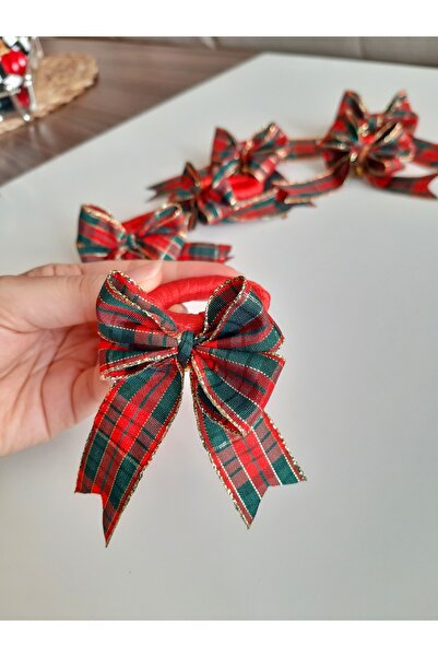 KOTYORAHOMEDESİGN Yılbaşı ekoseli peçete halkası peçete yüzüğü ekoseli 6lı set